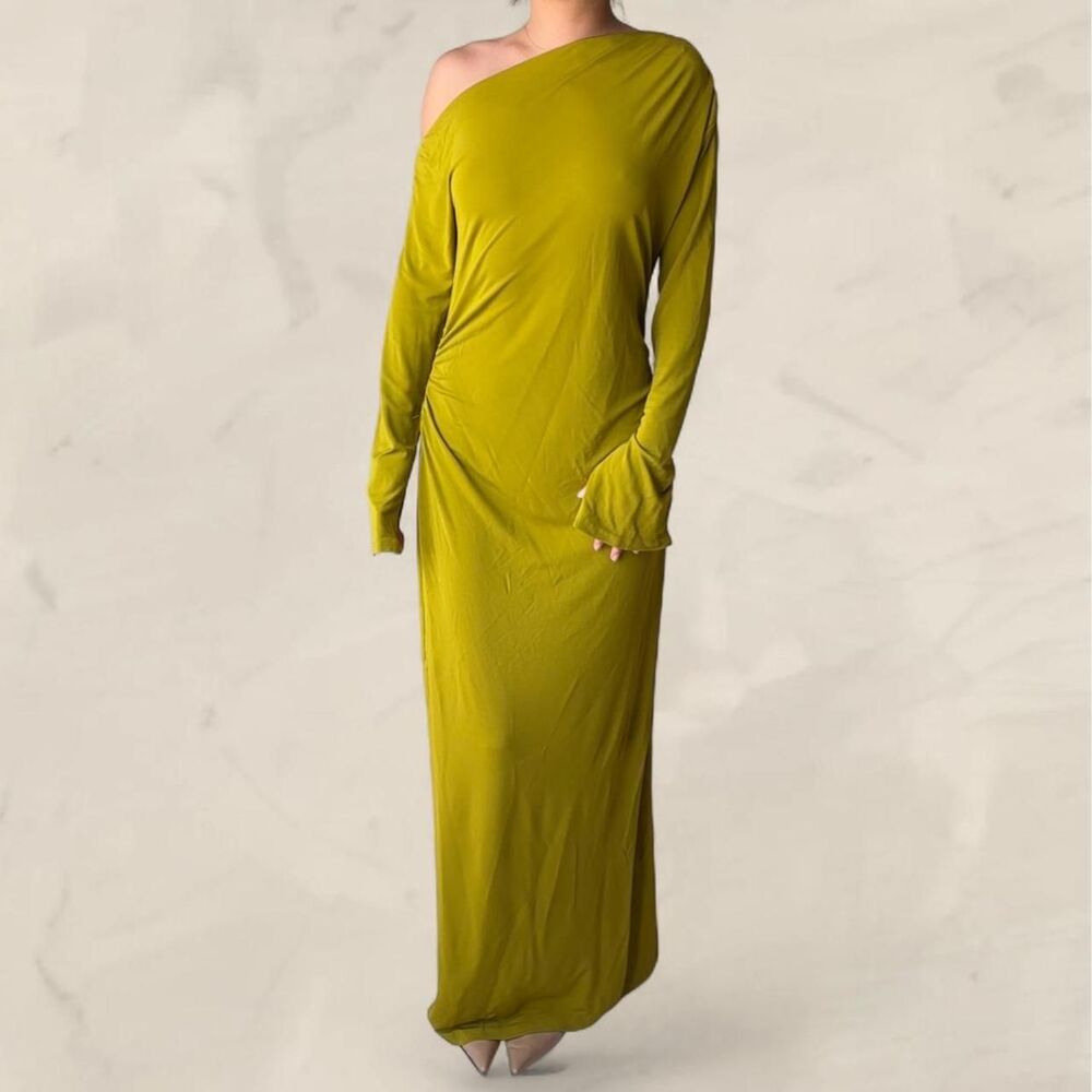 Banana republic asymmetric maxi dress jersey knit draped green size Medium NEW